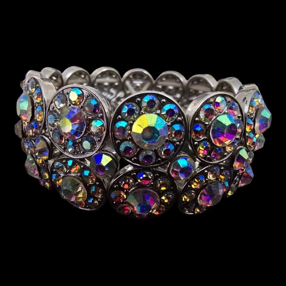 Rhinestone AB Silver Pave Sparkly Stretch Bracelet - Picture 4 of 4